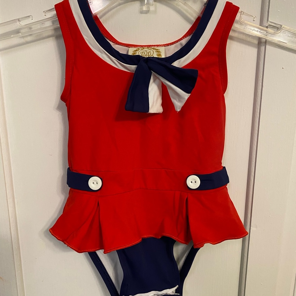 Tbbc Red and Navy Sailor Style Swimsuit